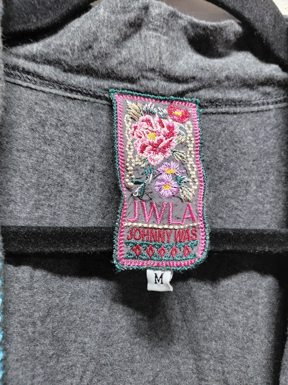 Embroidered Open Front Kimono Jacket in Charcoal & Teal #(C28) - Picture 2 of 9